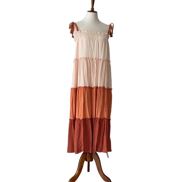Large Dress Fall Midi Boho Bohemian Prairie Dress Resortwear Large Terra Cotta - Picture 6 of 14